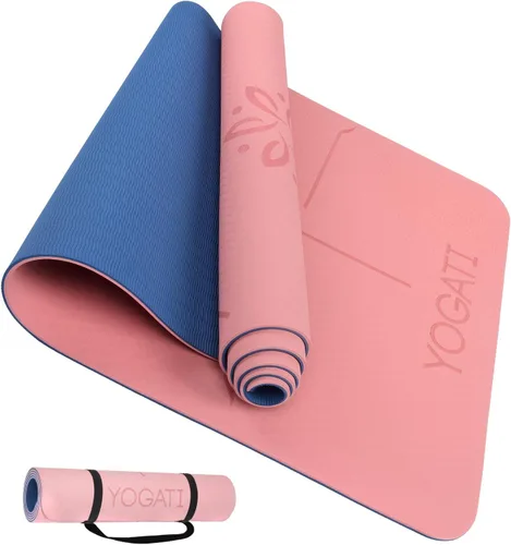 Miniatura 8 de YOGATI® Esterilla de Yoga con Correa con Líneas de Alineación. Esterilla de Entrenamiento en Casa para Mujeres, Hombres y Niños. Esterilla de Yoga