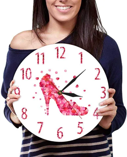 Miniatura 5 de The Geeky Days Reloj de pared con estampado de pétalos de rosa rosa con tacón alto y silencioso, arte de pared para mujer, dormitorio, femenino