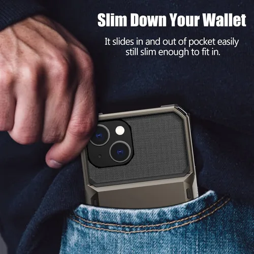 Miniatura 6 de Nvollnoe Funda para iPhone 13 con Portarjetas [Almacena 5 Tarjetas] Funda Cartera de Doble Capa Resistente de Servicio Pesado a Prueba de Golpes