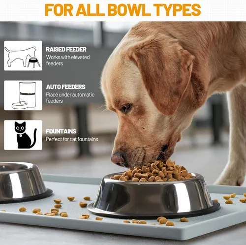 Miniatura 6 de Hubulk Tapete de alimentación para perros, 100% impermeable, mantel individual de silicona de grado alimenticio para tazones de comida y agua
