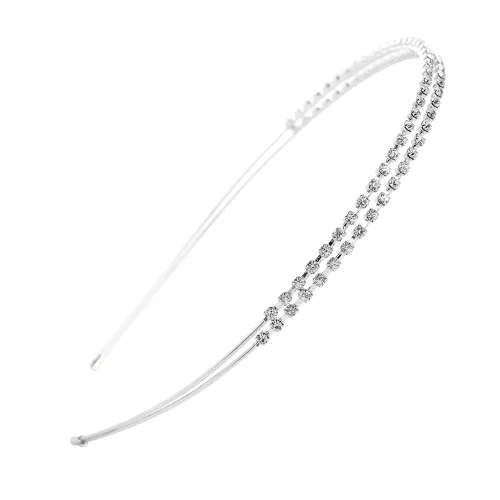 Miniatura 7 de Diademas de cristal de doble fila, color plata/oro rosa, con diamantes de imitación de moda, para boda, fiesta, banda para el pelo, diadema