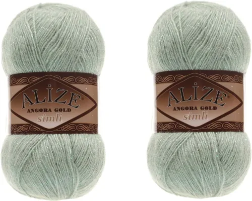 Alize Angora Gold Simli 5% Metálico 20% Lana 75% Acrílico Lote de 2 SKN 7.05 oz 1100 ydsHilo Crochet Encaje Tejido a mano Hilo Turco (515 Verde