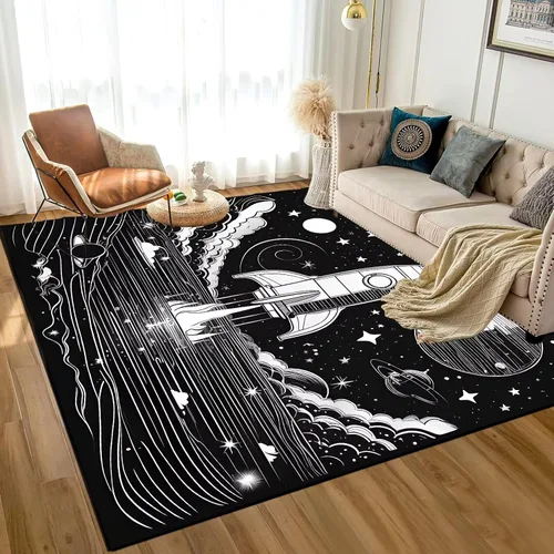 Miniatura 15 de Alfombra de galaxia de 2 x 3 pies, alfombra espacial para niños y niñas, dormitorio, sala de estar, océano, transbordador, barco, alfombra de noche