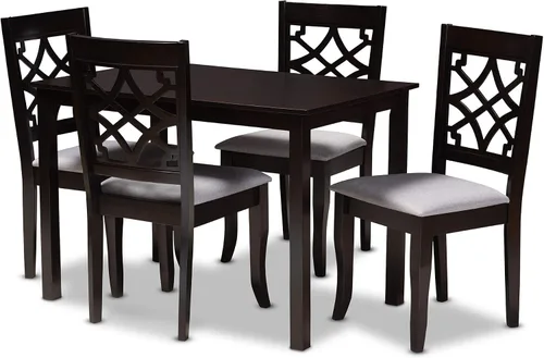 Miniatura 10 de Baxton Studio Mael - Juego de 2 sillas de comedor y sillas de comedor tapizadas de tela gris y acabado marrón oscuro de madera