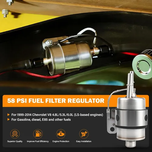 Miniatura 2 de Yinlowa LS Swap Regulador de filtro de combustible de 58 PSI para conversión C5 Corvette EFI, compatible con motores Chevy V8 1999-2014 4.8L 5.3L