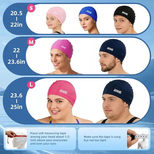 Miniatura 6 de Aegend Gorro de natación de tela, capa impermeable de silicona, gorra de natación de tela transpirable, mantiene el cabello seco con alta