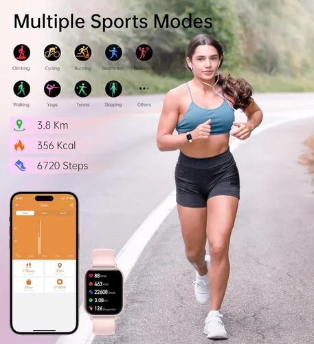 Miniatura 5 de Reloj inteligente para mujeres y hombres (respuesta/hacer llamadas), monitor de fitness, pantalla HD de 1.83 pulgadas con monitor de frecuencia