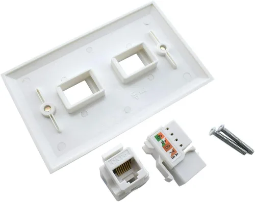 Miniatura 2 de Placa de pared Ethernet RJ45 CAT.6, paquete de 1 placa frontal de acoplador en línea de conector Keystone de red Cat6 con conector de módulo RJ45