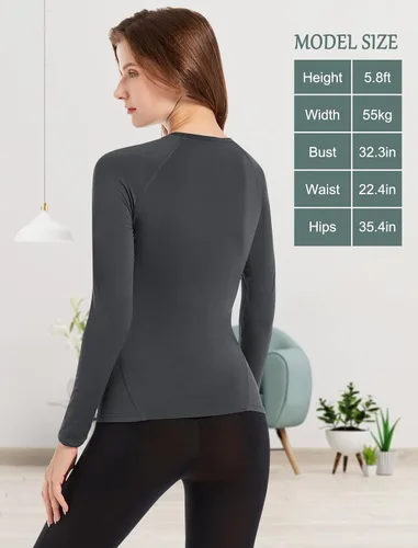 Miniatura 2 de MRIGNT Paquete de 2 camisetas térmicas de capa base para mujer, camiseta cómoda para mujer