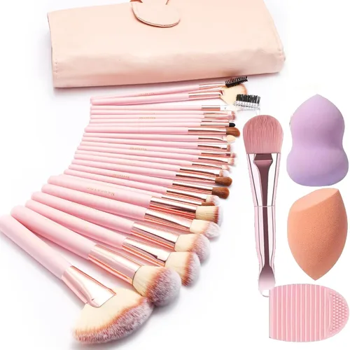 Miniatura 11 de Juego de brochas de maquillaje para mujeres, 28 piezas. Incluye 24 brochas de maquillaje, 2 esponjas grandes para mezclar, 1 espátula