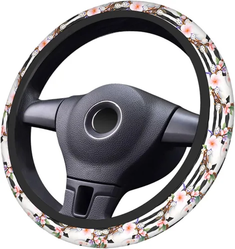 Miniatura 6 de Swono - Funda antideslizante para volante de conejito de Pascua, lindos conejos, mariposas, flores, rama a rayas, de neopreno, fundas para volante