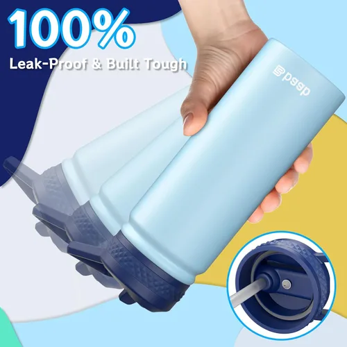Miniatura 4 de baab Botella de agua para niños de 18 onzas, botella de agua aislada con popote y calcomanías, taza con popote de agua para niños de acero