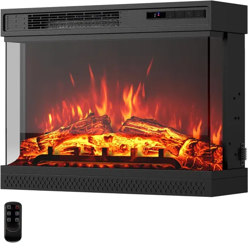 Miniatura 12 de Tangkula - Chimenea eléctrica de 18 pulgadas, inserto de chimenea de 5,000 BTU con control remoto, piedras de cristal, 3 colores de llama y 5