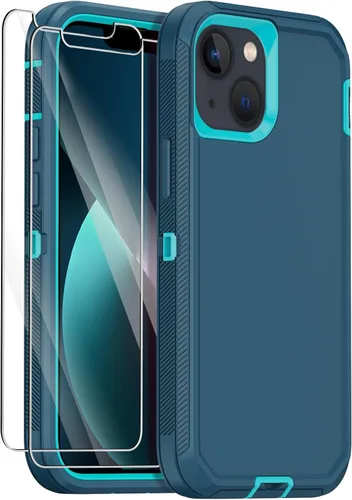 Miniatura 10 de Funda para iPhone 13 con 2 protectores de pantalla, protección contra caídas a prueba de golpes, cuerpo completo, resistente, 3 capas, militar
