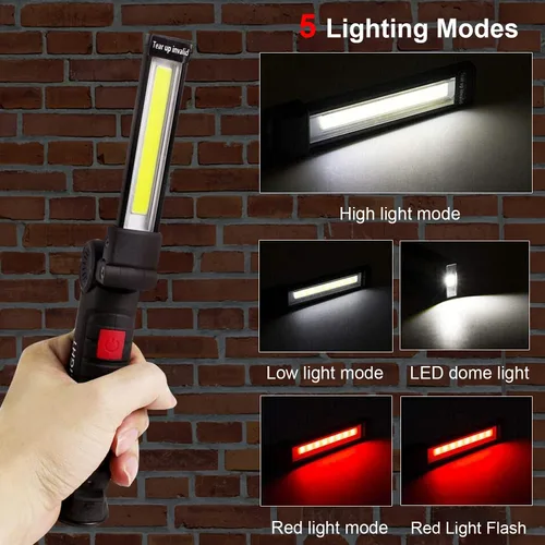 Miniatura 5 de LHOTSE Luz de trabajo LED, herramienta de regalo del día del padre, linterna recargable con base magnética y gancho, rotación de 360°, 5 modos, luz