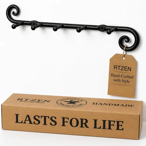 RTZEN Farmhouse Portallaves Pequeño para Pared - Hecho a Mano con Remolinos Decorativos 5 Ganchos para Llaves para Entrada del Hogar - Soporte de