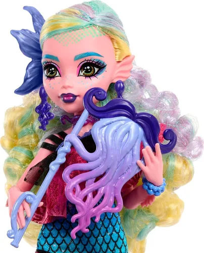 Miniatura 2 de Monster High Muñeca Monster Ball, Lagoona Blue en vestido de fiesta con accesorios temáticos que incluyen globos y ponchera