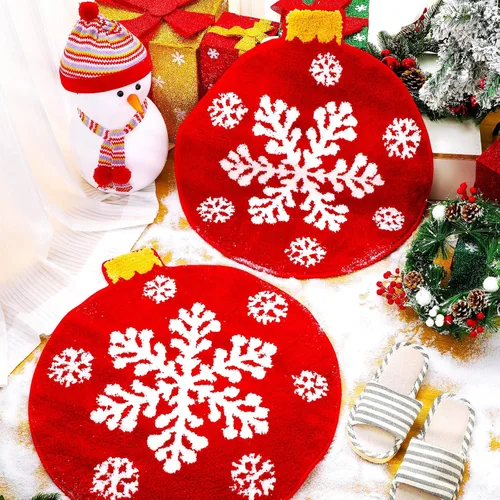 Ceenna 2 alfombras de baño navideñas – Bonita alfombra de baño para árbol de Navidad, tapete de calcetín para puerta de bola para el hogar,