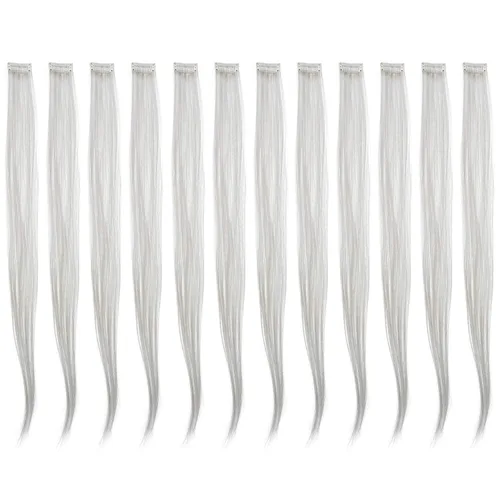 Miniatura 16 de SWACC 12 unidades de broches con extensiones reflejos para cabello de un solo color para fiestas. Mechones de cabello sintético de color., Azul Azul