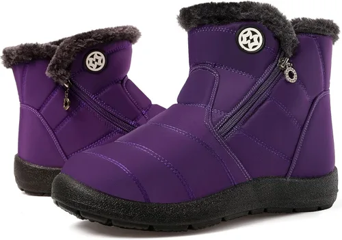 Miniatura 23 de Eagsouni Botas de nieve para mujer, botines de invierno para mujer, con forro de piel cálida, botines gruesos con cremallera, zapatos planos