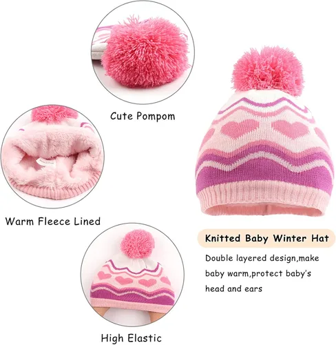Miniatura 2 de Conjunto de guantes de bufanda de invierno para niños gorro de punto con forro polar guantes calentadores de cuello para niños y niñas de 3 a 8 años