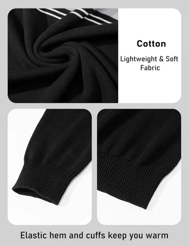 Miniatura 42 de MAGCOMSEN Suéteres de algodón con cremallera de 1/4 para hombre, suéter tipo polo, a rayas, para otoño e invierno, sudaderas cálidas