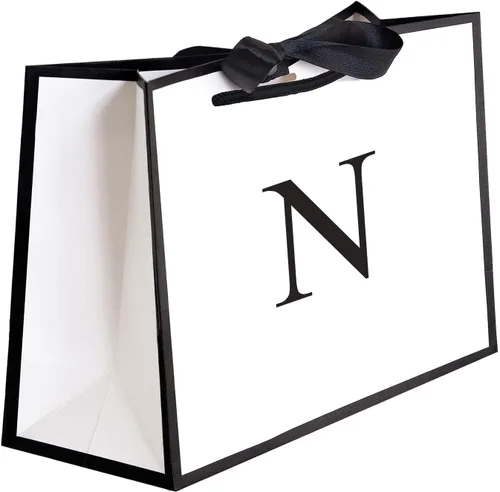 QLSKO - Bolsa de regalo inicial con lazo de cinta, bolsa de papel horizontal personalizada, bolsa de regalo con monograma para cumpleaños para