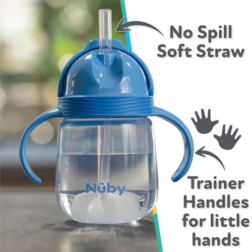 Miniatura 5 de Nuby No-Spill Clik-it - Vaso de silicona para niños pequeños (paquete de 2) de 8 onzas, vaso para sorber con pajilla con peso 360 para niños de 1
