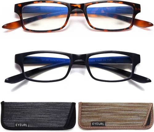 Miniatura 8 de EYEURL Paquete de 2 lentes de lectura para mujeres y hombres, para colgar en el cuello, bloqueo de luz azul, con bisagra de resorte, lectores