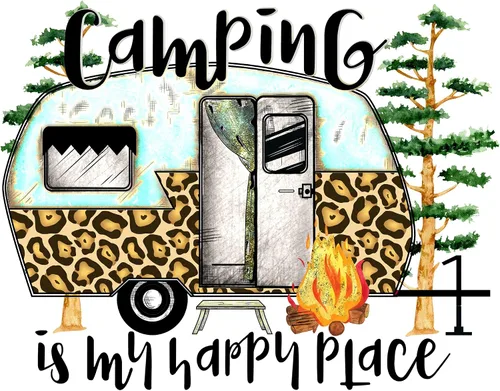 Camping is my Happy Place - Transferencia de sublimación, lista para prensar, subimagen, campamento, al aire libre, viajes, tamaño de camisa para
