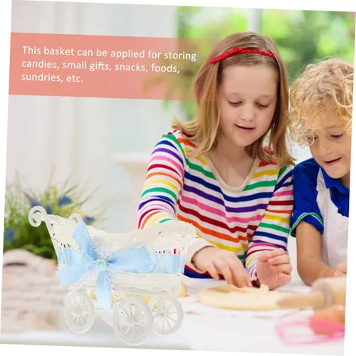 Miniatura 3 de 2 cestas tejidas de ratán de imitación, lindo carrito de almacenamiento de dulces para fiestas, duchas y decoración para golosinas y juguetes