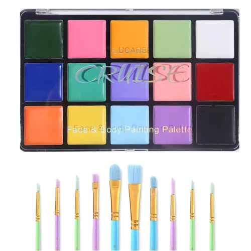 Miniatura 8 de UCANBE Paleta de aceite de pintura facial y cuerpo + juego de 10 pinceles, kit de maquillaje profesional de 15 colores para Halloween, cosplay
