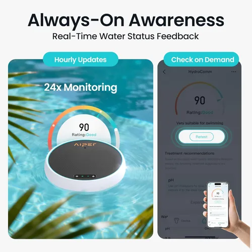 Miniatura 5 de AIPER HydroComm - Monitor inteligente de piscina, prueba automática de agua 24/7 para piscinas, jacuzzis y spas, probador digital preciso 5 en 1