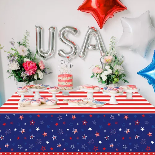 Miniatura 6 de Paquete de 4 manteles patrióticos del 4 de julio, decoraciones patrióticas para fiestas con bandera estadounidense, suministros para fiestas