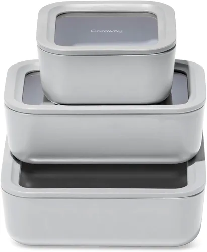 Miniatura 8 de Caraway - Juego de 3 recipientes de vidrio, almacenamiento de alimentos, 10/6.6 /4.4 tazas, revestimiento de cerámica, no tóxico, antiadherente