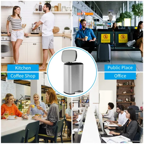 Miniatura 7 de Cubo de Basura con Pedal de Acero Inoxidable de 13 Galones Cubo de Basura de Metal con Tapa Cubos de Basura Grandes para Cocina, Baño, Baño, Oficina