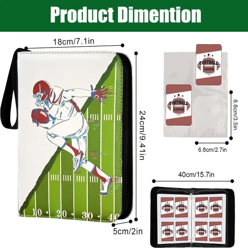 Miniatura 2 de Carpeta de tarjetas de fútbol para tarjetas intercambiables, se adapta a 400 tarjetas con 50 mangas, páginas de 4 bolsillos, 3 anillos en D