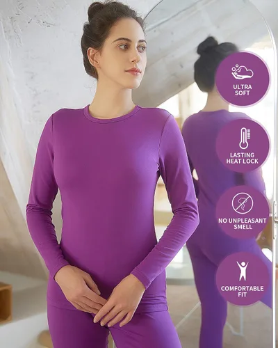 Miniatura 5 de WEERTI - Ropa interior térmica para mujer, calzoncillos largos con forro de vellón, capa base, parte superior e inferior para clima frío