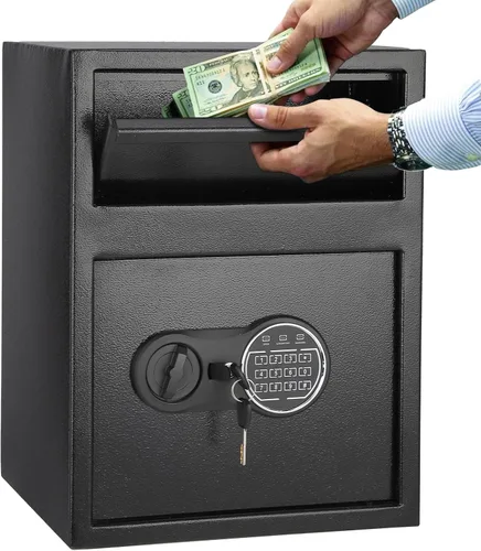Caja fuerte digital segura con teclado, caja de bloqueo con ranura, caja de bloqueo de metal con dos llaves de emergencia para tus objetos de valor