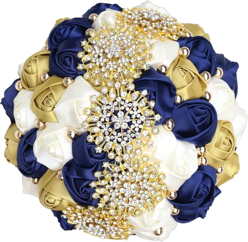 Miniatura 24 de XINNI Ramo de boda nupcial hecho a mano novia dama de honor satén rosa ramo de flores con diamantes de imitación perla encaje decoración de boda