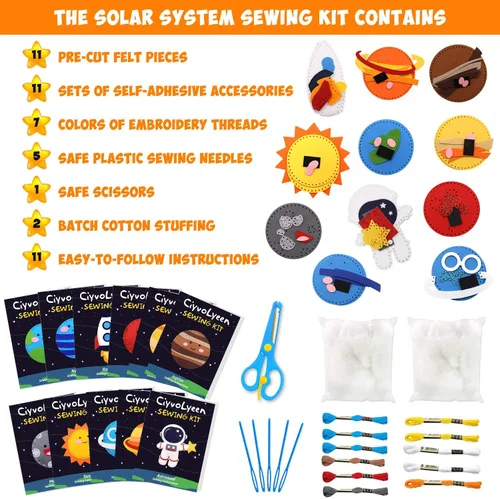 Miniatura 3 de CiyvoLyeen Kit de costura espacial para niños, sistema solar, actividades de bricolaje para niños, suministros de manualidades de fieltro para 7, 8