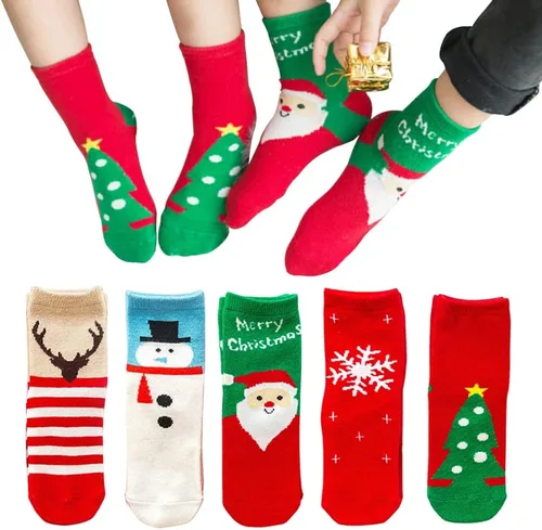 Calcetines de Navidad para niños, 5 pares de calcetines unisex de Navidad, calcetines de algodón divertidos de invierno, regalo de Navidad para