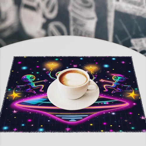 Miniatura 7 de Spaceship Alienes Rave - Juego de 6 manteles individuales resistentes lavables para decoración de mesa de cena y fiesta