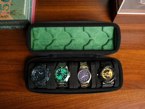 Miniatura 5 de 4 ranuras para reloj duro para hombre, caja organizadora de almacenamiento portátil con almohadas de espuma suave, se ajusta perfectamente a todos