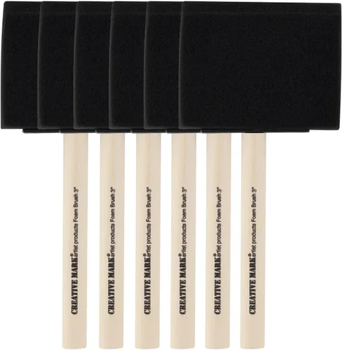 Creative Mark Artist - Juego de 6 pinceles de espuma para pintar, mango de madera, con forma de cuña, paquete de 6 (3 pulgadas)