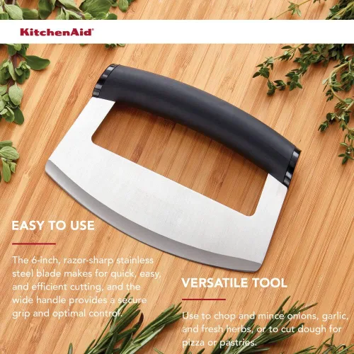 Miniatura 6 de KitchenAid Cuchillo Mezzaluna con hoja curvada de acero inoxidable con mango ergonómico, 6 pulgadas, color negro