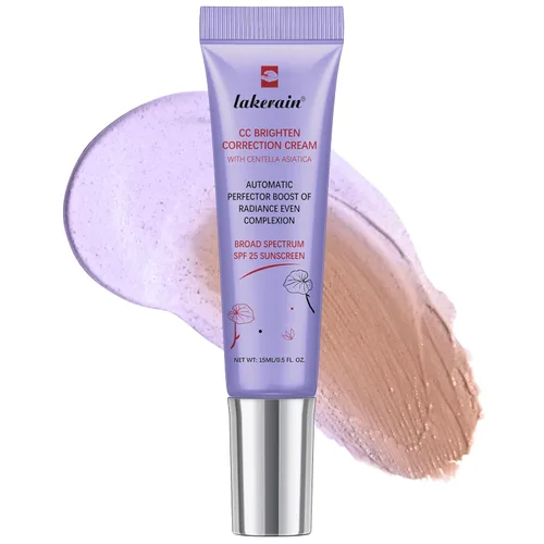 CC Brighten Correction Cream con Centella Asiatica y SPF 25 - Imprimación correctora de color morado para piel opaca, tonifica e ilumina -