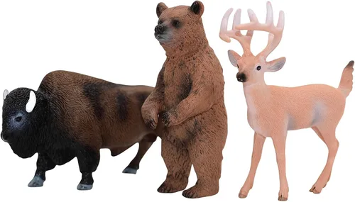 Miniatura 6 de Gemini&Genius Juguetes de animales salvajes, ciervos, bisontes, figuras de oso, figuras de acción realistas de vida silvestre, animales
