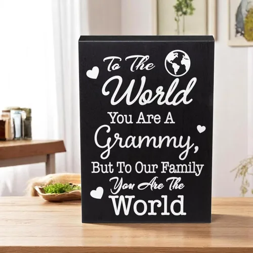 Miniatura 4 de JennyGems Regalos de Grammy – Cartel de madera «To The World You Are A Grammy But To Family You Are World» – Estante sentimental o decoración