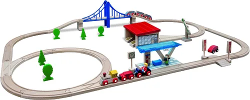 Miniatura 2 de Eichhorn - Juego de tren de madera grande (58 piezas), color marrón